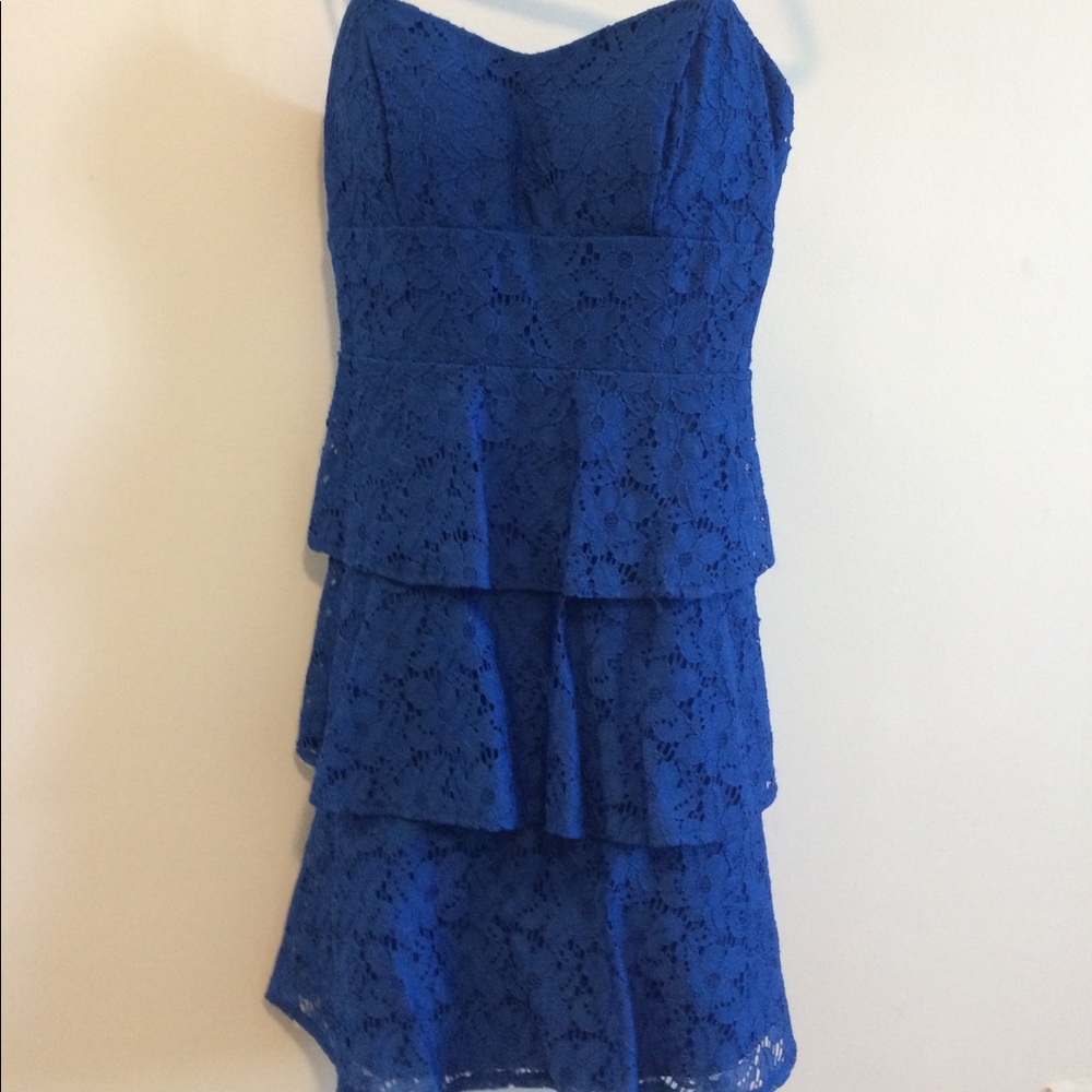 B. Darling blue strap mini dress.